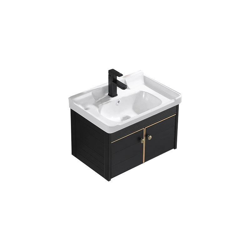 Wall Mount Metal Modern Sink Vanity with Sink for Bathroom in Black Vanity & Faucet 24"L x 16"W x 19"H Clearhalo 'Bathroom Remodel & Bathroom Fixtures' 'Bathroom Vanities' 'bathroom_vanities' 'Home Improvement' 'home_improvement' 'home_improvement_bathroom_vanities' 7943081