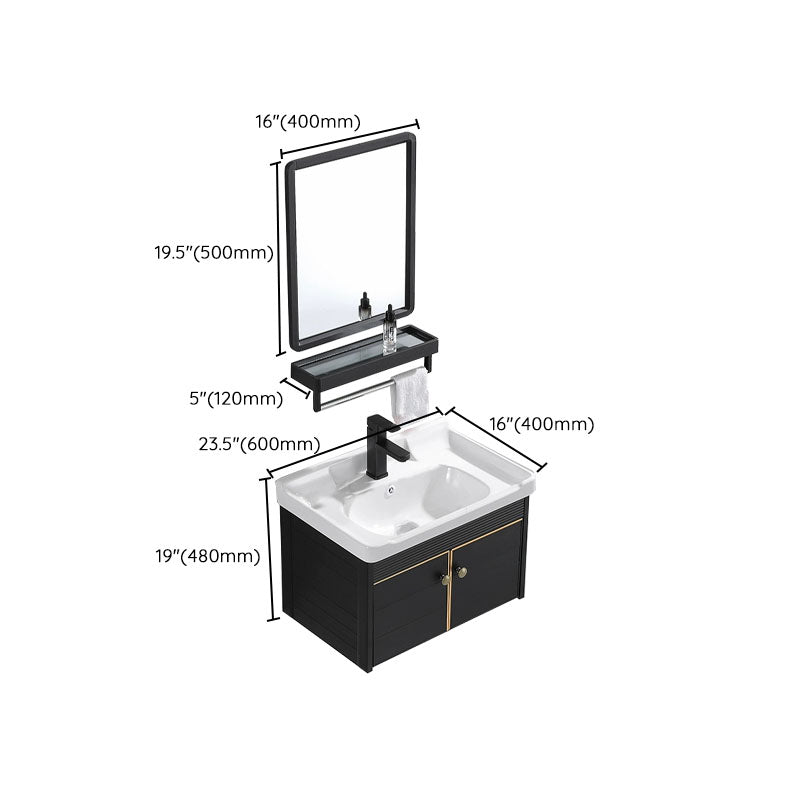 Wall Mount Metal Modern Sink Vanity with Sink for Bathroom in Black Clearhalo 'Bathroom Remodel & Bathroom Fixtures' 'Bathroom Vanities' 'bathroom_vanities' 'Home Improvement' 'home_improvement' 'home_improvement_bathroom_vanities' 7943093