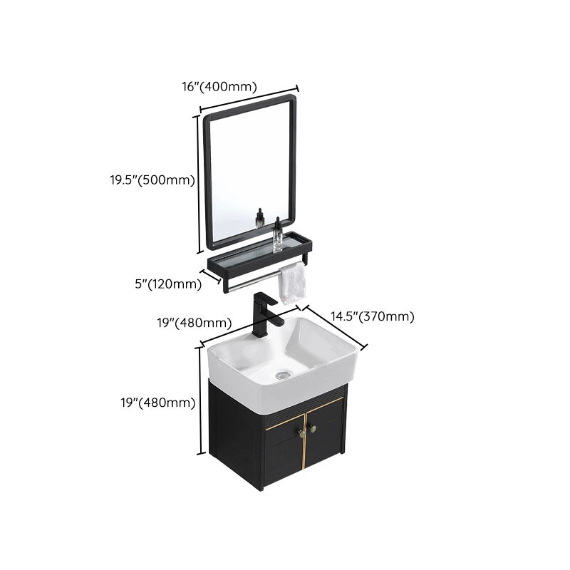 Wall Mount Metal Modern Sink Vanity with Sink for Bathroom in Black Clearhalo 'Bathroom Remodel & Bathroom Fixtures' 'Bathroom Vanities' 'bathroom_vanities' 'Home Improvement' 'home_improvement' 'home_improvement_bathroom_vanities' 7943095