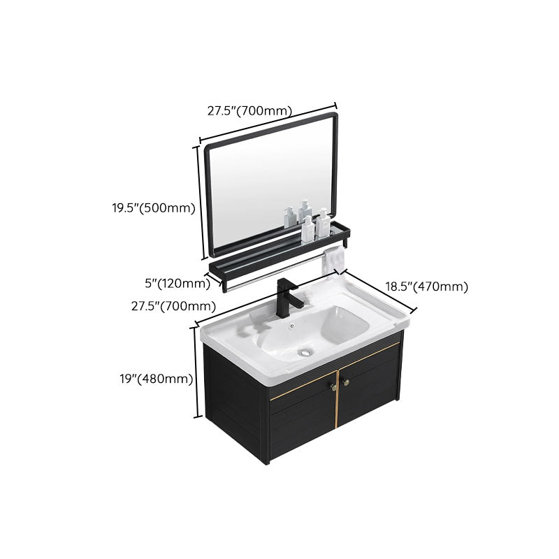 Wall Mount Metal Modern Sink Vanity with Sink for Bathroom in Black Clearhalo 'Bathroom Remodel & Bathroom Fixtures' 'Bathroom Vanities' 'bathroom_vanities' 'Home Improvement' 'home_improvement' 'home_improvement_bathroom_vanities' 7943099