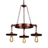 3/7 Heads Gear Pendant Lighting with Open Bulb Antique Style Dark Rust Metal Chandelier Light Fixture for Restaurant Clearhalo 'Cast Iron' 'Ceiling Lights' 'Chandeliers' 'Industrial Chandeliers' 'Industrial' 'Metal' 'Middle Century Chandeliers' 'Rustic Chandeliers' 'Tiffany' Lighting' 7946