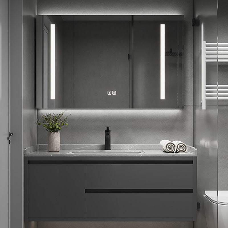 Wall Mount Modern Grey Bath Vanity with Mirror Faucet Sink for Bathroom Vanity & Faucet & Smart Medicine Cabinet Clearhalo 'Bathroom Remodel & Bathroom Fixtures' 'Bathroom Vanities' 'bathroom_vanities' 'Home Improvement' 'home_improvement' 'home_improvement_bathroom_vanities' 7958746
