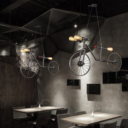 Bronze Bicycle Shaped Pendant Lighting Antique Style Metal 3 Lights Indoor Ceiling Light with Pipe Design Clearhalo 'Art Deco Pendants' 'Cast Iron' 'Ceiling Lights' 'Ceramic' 'Crystal' 'Industrial Pendants' 'Industrial' 'Metal' 'Middle Century Pendants' 'Pendant Lights' 'Pendants' 'Tiffany' Lighting' 796958