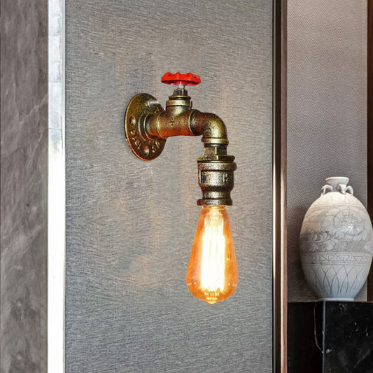 1 Head Metallic Wall Lighting Vintage Gold Water Pipe Restaurant Wall Mount Lamp with Valve Clearhalo 'Art deco wall lights' 'Cast Iron' 'Glass' 'Industrial wall lights' 'Industrial' 'Middle century wall lights' 'Modern' 'Rustic wall lights' 'Tiffany' 'Traditional wall lights' 'Wall Lamps & Sconces' 'Wall Lights' Lighting' 797667