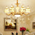 White Glass Scalloped Chandelier Modernist 6/8-Head Restaurant Hanging Pendant with Flower Crystal Drop in Gold 6 Gold Clearhalo 'Ceiling Lights' 'Chandeliers' 'Modern Chandeliers' 'Modern' Lighting' 798384