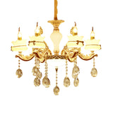 White Glass Scalloped Chandelier Modernist 6/8-Head Restaurant Hanging Pendant with Flower Crystal Drop in Gold Clearhalo 'Ceiling Lights' 'Chandeliers' 'Modern Chandeliers' 'Modern' Lighting' 798386