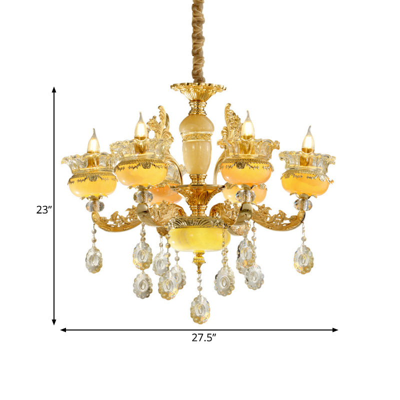 6-Light Chandelier Traditional Dining Hall Ceiling Suspension Lamp with Vase Mable Shade and Crystal Drape Clearhalo 'Ceiling Lights' 'Chandeliers' 'Modern Chandeliers' 'Modern' Lighting' 798406