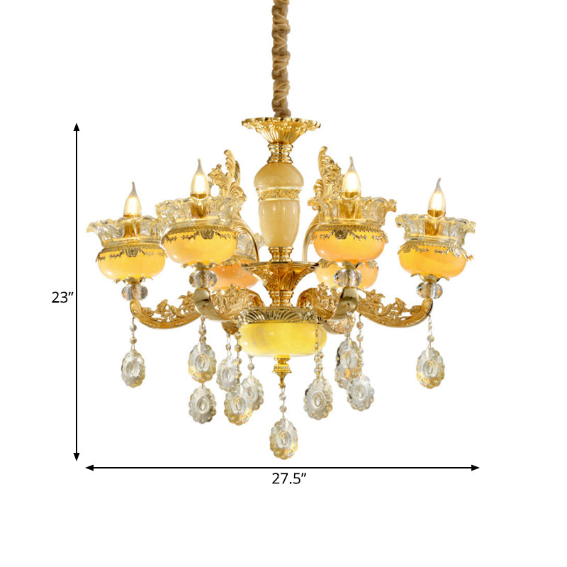 6-Light Chandelier Traditional Dining Hall Ceiling Suspension Lamp with Vase Mable Shade and Crystal Drape Clearhalo 'Ceiling Lights' 'Chandeliers' 'Modern Chandeliers' 'Modern' Lighting' 798406
