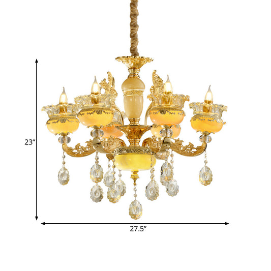 6-Light Chandelier Traditional Dining Hall Ceiling Suspension Lamp with Vase Mable Shade and Crystal Drape Clearhalo 'Ceiling Lights' 'Chandeliers' 'Modern Chandeliers' 'Modern' Lighting' 798406
