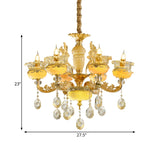 6-Light Chandelier Traditional Dining Hall Ceiling Suspension Lamp with Vase Mable Shade and Crystal Drape Clearhalo 'Ceiling Lights' 'Chandeliers' 'Modern Chandeliers' 'Modern' Lighting' 798406