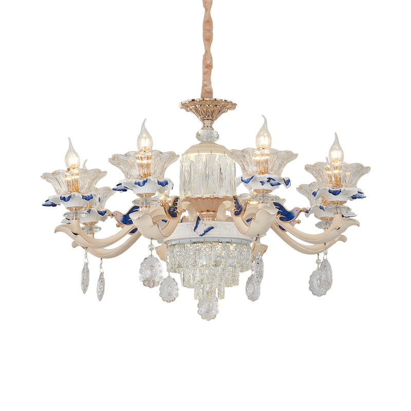 6/8 Lights Crystal Chandelier Pendant Modernism Rose Gold Blooming Bedroom Suspension Lamp with Ceramic Bobeche Clearhalo 'Ceiling Lights' 'Chandeliers' 'Modern Chandeliers' 'Modern' Lighting' 798467