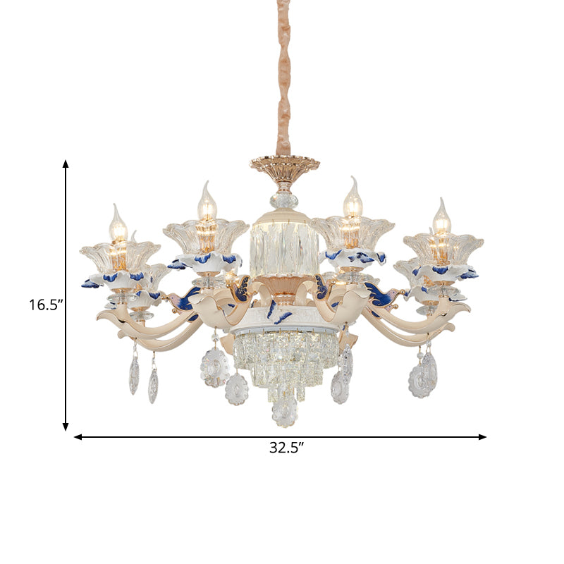 6/8 Lights Crystal Chandelier Pendant Modernism Rose Gold Blooming Bedroom Suspension Lamp with Ceramic Bobeche Clearhalo 'Ceiling Lights' 'Chandeliers' 'Modern Chandeliers' 'Modern' Lighting' 798468