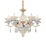 6/8 Lights Crystal Chandelier Pendant Modernism Rose Gold Blooming Bedroom Suspension Lamp with Ceramic Bobeche Clearhalo 'Ceiling Lights' 'Chandeliers' 'Modern Chandeliers' 'Modern' Lighting' 798472