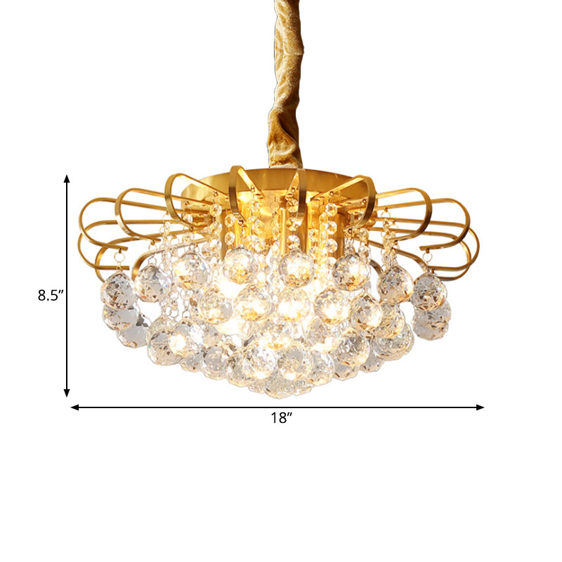 3/5-Bulb Pendant Chandelier Traditional Floral Faceted Crystal Ball Drop Hanging Pendant Light in Gold, 14"/18" Wide Clearhalo 'Ceiling Lights' 'Chandeliers' 'Modern Chandeliers' 'Modern' Lighting' 798526