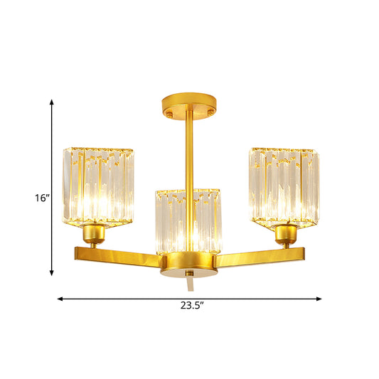 Gold 3/6 Heads Hanging Chandelier Crystal Triangle Prisms Pendant Light for Bedroom Clearhalo 'Ceiling Lights' 'Chandeliers' 'Modern Chandeliers' 'Modern' Lighting' 798571