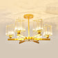 Gold 3/6 Heads Hanging Chandelier Crystal Triangle Prisms Pendant Light for Bedroom Clearhalo 'Ceiling Lights' 'Chandeliers' 'Modern Chandeliers' 'Modern' Lighting' 798575