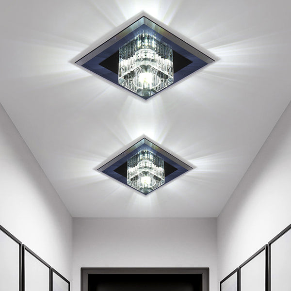 Modern Clear Glass Ceiling Light Fixture – Silver Chrome Semi-Flush Mount, Nordic Ice Cube Design, G9 Bulb Included, For Hallway, Closet, Porch, Corridor