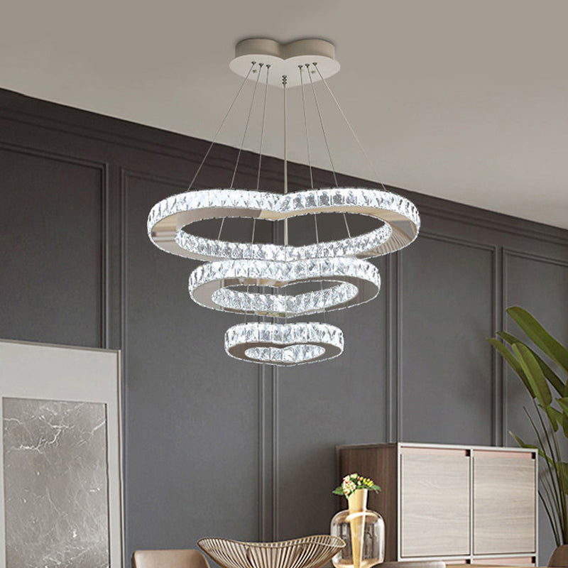 Crystal Embedded Chrome Chandelier 3-Tier Loving Heart Modernist LED Hanging Light Fixture Clearhalo 'Ceiling Lights' 'Chandeliers' 'Modern Chandeliers' 'Modern' Lighting' 798633