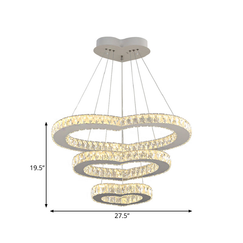 Crystal Embedded Chrome Chandelier 3-Tier Loving Heart Modernist LED Hanging Light Fixture Clearhalo 'Ceiling Lights' 'Chandeliers' 'Modern Chandeliers' 'Modern' Lighting' 798635