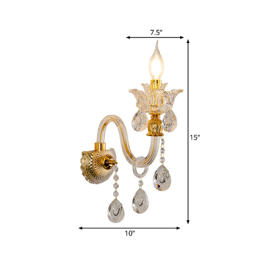 1/2-Bulb Clear Glass Coated Wall Lamp Vintage Gold Candle Style Lounge Sconce Light with Undulated Arm Clearhalo 'Cast Iron' 'Glass' 'Industrial' 'Modern wall lights' 'Modern' 'Tiffany' 'Traditional wall lights' 'Wall Lamps & Sconces' 'Wall Lights' Lighting' 798665