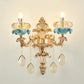 Antiqued Candlestick Wall Mount Lamp 1/2-Light K9 Crystal Sconce Light Fixture with Ceramic Accent in Gold Clearhalo 'Modern wall lights' 'Modern' 'Wall Lamps & Sconces' 'Wall Lights' Lighting' 798678