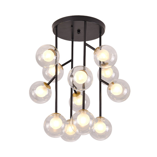 Ball Semi Mount Lighting Modern Clear Glass 9/12 Heads Living Room Close to Ceiling Lamp in Black/Gold Clearhalo 'Ceiling Lights' 'Close To Ceiling Lights' 'Close to ceiling' 'Glass shade' 'Glass' 'Semi-flushmount' Lighting' 798717