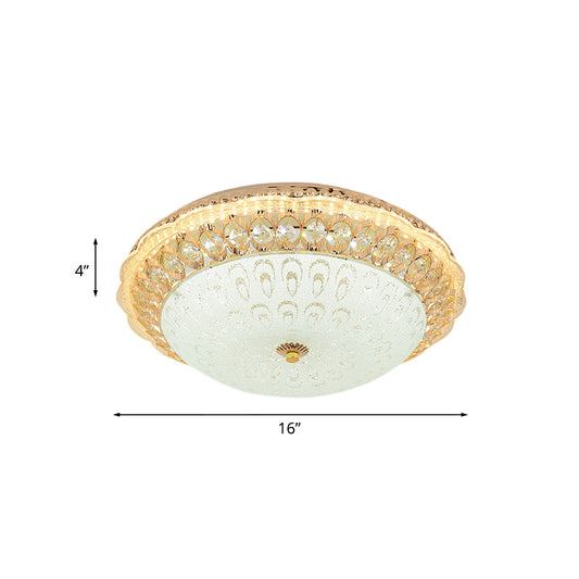 16"/19.5" W LED Bowl Shade Flush Ceiling Light Contemporary Gold Finish Crystal Flush Mount with Opal Texture Glass Shade Clearhalo 'Ceiling Lights' 'Close To Ceiling Lights' 'Close to ceiling' 'Flush mount' Lighting' 798799