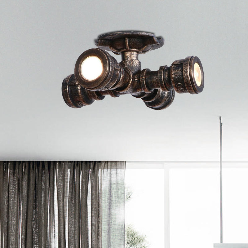 Sputnik Balcony Semi Flush Light with Pipe Rustic Industrial Wrought Iron 4 Lights Aged Bronze Ceiling Fixture Clearhalo 'Ceiling Lights' 'Close To Ceiling Lights' 'Close to ceiling' 'Semi-flushmount' Lighting' 798882