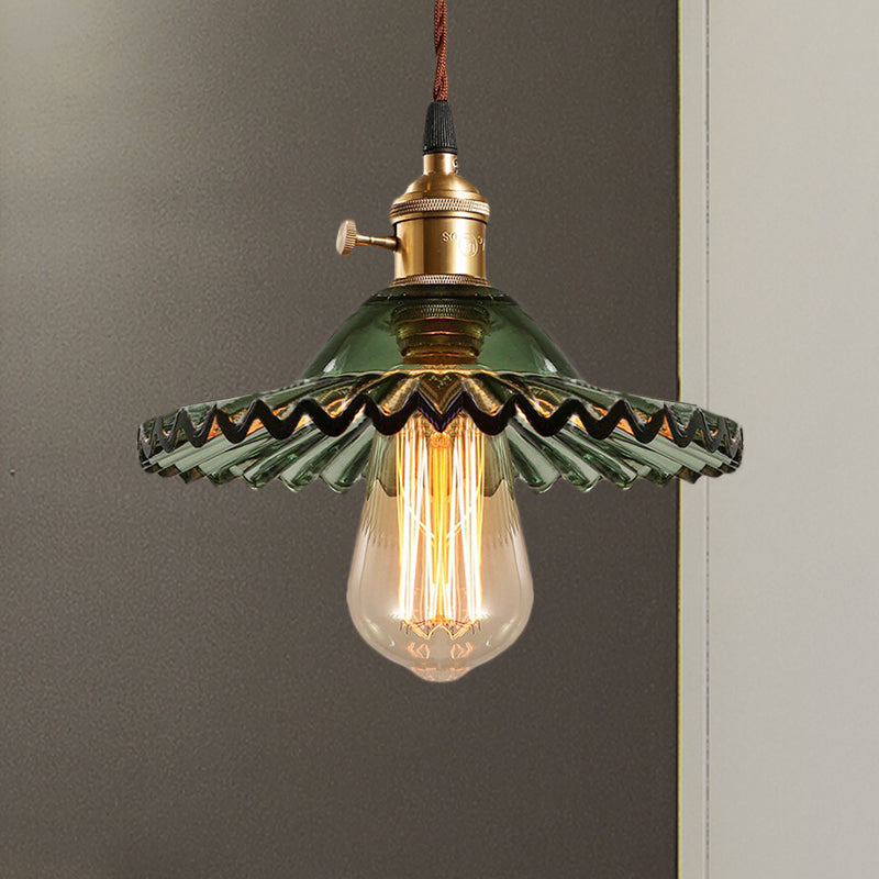 Scalloped Prismatic Glass Pendant Lighting Industrial One Light Dining Room Hanging Lamp in Green Clearhalo 'Ceiling Lights' 'Close To Ceiling Lights' 'Glass shade' 'Glass' 'Industrial Pendants' 'Industrial' 'Middle Century Pendants' 'Pendant Lights' 'Pendants' 'Tiffany' Lighting' 798926