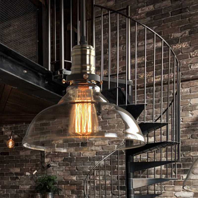 Clear/Amber 1 Light Pendant Ceiling Light Antique Glass Dome Hanging Lamp for Living Room Clearhalo 'Ceiling Lights' 'Glass shade' 'Glass' 'Industrial Pendants' 'Industrial' 'Middle Century Pendants' 'Pendant Lights' 'Pendants' 'Tiffany' Lighting' 798944