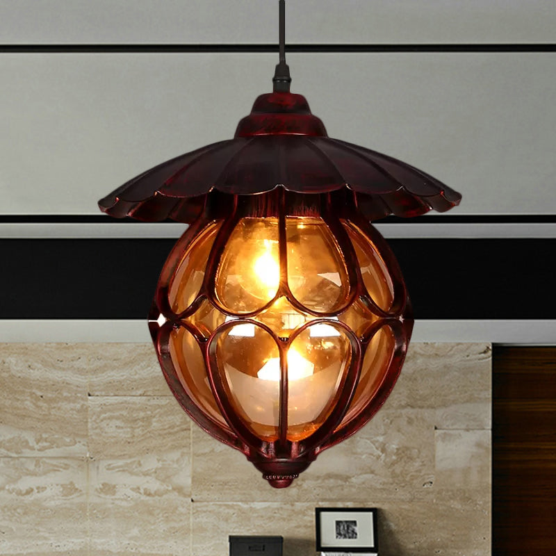Industrial Global/Ring Hanging Light Cognac Glass Shade Kitchen Pendant Lighting in Copper with 23.5" Adjustable Chain Clearhalo 'Art Deco Pendants' 'Cast Iron' 'Ceiling Lights' 'Ceramic' 'Crystal' 'Industrial Pendants' 'Industrial' 'Metal' 'Middle Century Pendants' 'Pendant Lights' 'Pendants' 'Tiffany' Lighting' 798946