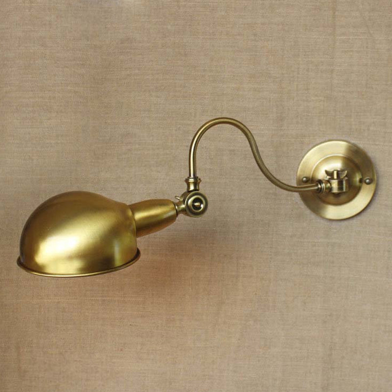 Brass 1 Head Wall Lighting Vintage Metallic Dome Shade Wall Sconce Light with Gooseneck Arm Clearhalo 'Art deco wall lights' 'Cast Iron' 'Glass' 'Industrial wall lights' 'Industrial' 'Middle century wall lights' 'Modern' 'Rustic wall lights' 'Tiffany' 'Traditional wall lights' 'Wall Lamps & Sconces' 'Wall Lights' Lighting' 798977