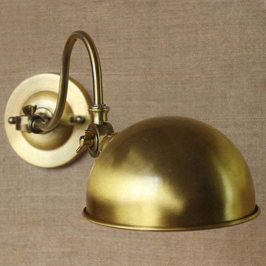 Brass 1 Head Wall Lighting Vintage Metallic Dome Shade Wall Sconce Light with Gooseneck Arm Clearhalo 'Art deco wall lights' 'Cast Iron' 'Glass' 'Industrial wall lights' 'Industrial' 'Middle century wall lights' 'Modern' 'Rustic wall lights' 'Tiffany' 'Traditional wall lights' 'Wall Lamps & Sconces' 'Wall Lights' Lighting' 798978