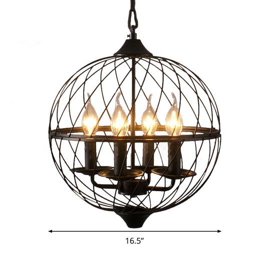 Iron Black Chandelier Lighting Global Mesh Shade 4 Bulbs Industrial Ceiling Light Fixture with Adjustable Chain for Dining Room Clearhalo 'Cast Iron' 'Ceiling Lights' 'Chandeliers' 'Industrial Chandeliers' 'Industrial' 'Metal' 'Middle Century Chandeliers' 'Rustic Chandeliers' 'Tiffany' Lighting' 799022