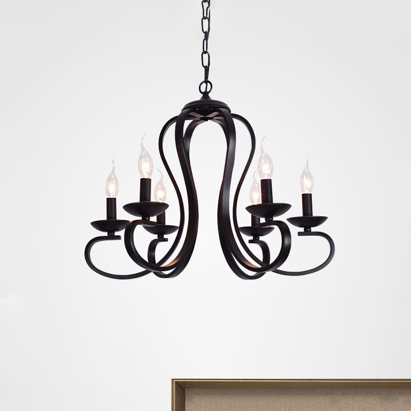 Industrial Flameless Candle Ceiling Lamp 3/5 Bulbs Metallic Hanging Ceiling Light in Black for Living Room Clearhalo 'Cast Iron' 'Ceiling Lights' 'Chandeliers' 'Industrial Chandeliers' 'Industrial' 'Metal' 'Middle Century Chandeliers' 'Rustic Chandeliers' 'Tiffany' Lighting' 799035