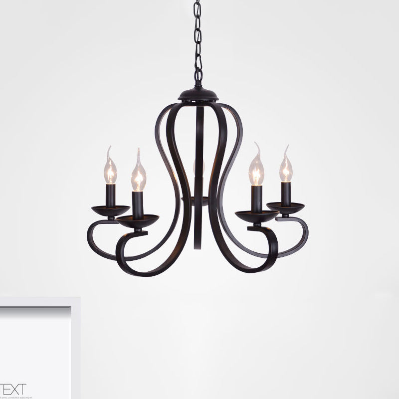 Industrial Flameless Candle Ceiling Lamp 3/5 Bulbs Metallic Hanging Ceiling Light in Black for Living Room Clearhalo 'Cast Iron' 'Ceiling Lights' 'Chandeliers' 'Industrial Chandeliers' 'Industrial' 'Metal' 'Middle Century Chandeliers' 'Rustic Chandeliers' 'Tiffany' Lighting' 799036