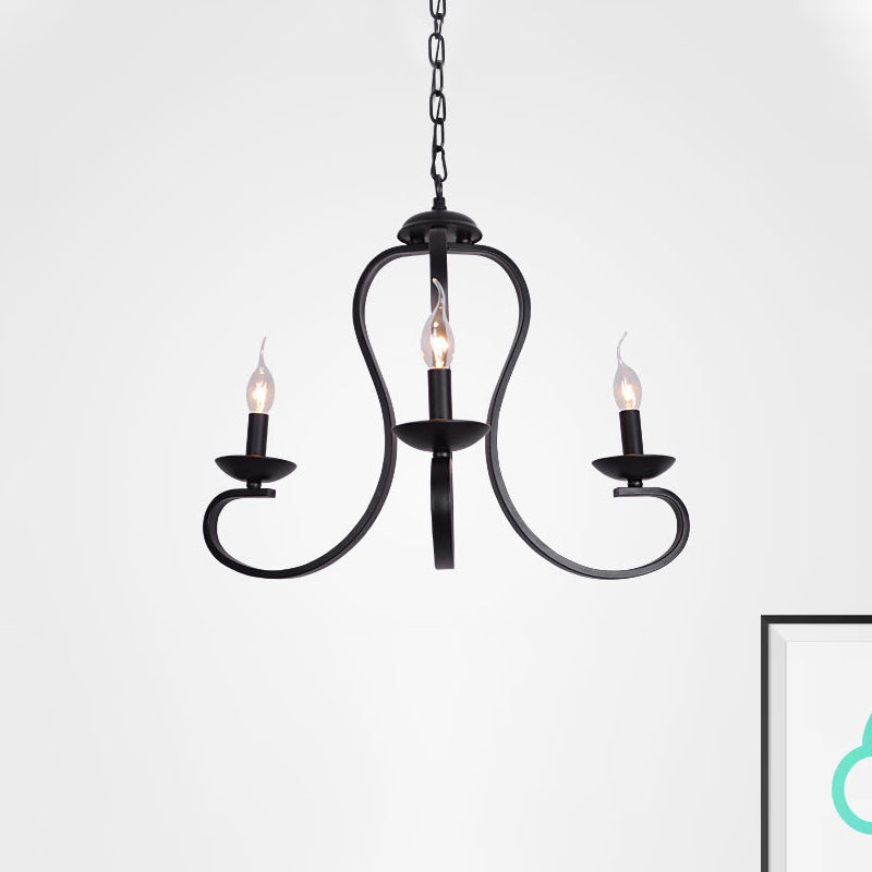 Industrial Flameless Candle Ceiling Lamp 3/5 Bulbs Metallic Hanging Ceiling Light in Black for Living Room Clearhalo 'Cast Iron' 'Ceiling Lights' 'Chandeliers' 'Industrial Chandeliers' 'Industrial' 'Metal' 'Middle Century Chandeliers' 'Rustic Chandeliers' 'Tiffany' Lighting' 799037