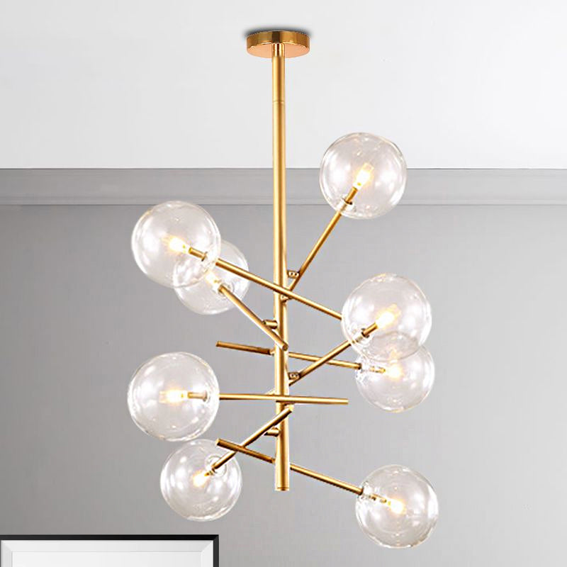 Clear Glass Global Chandelier with Starburst Design Post-Modernist 6/8 Lights Led Hanging Pendant Light in Gold Clearhalo 'Ceiling Lights' 'Chandeliers' 'Glass shade' 'Glass' 'Modern Chandeliers' 'Modern' Lighting' 799068