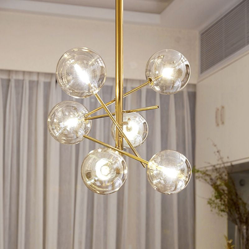 Clear Glass Global Chandelier with Starburst Design Post-Modernist 6/8 Lights Led Hanging Pendant Light in Gold Clearhalo 'Ceiling Lights' 'Chandeliers' 'Glass shade' 'Glass' 'Modern Chandeliers' 'Modern' Lighting' 799069