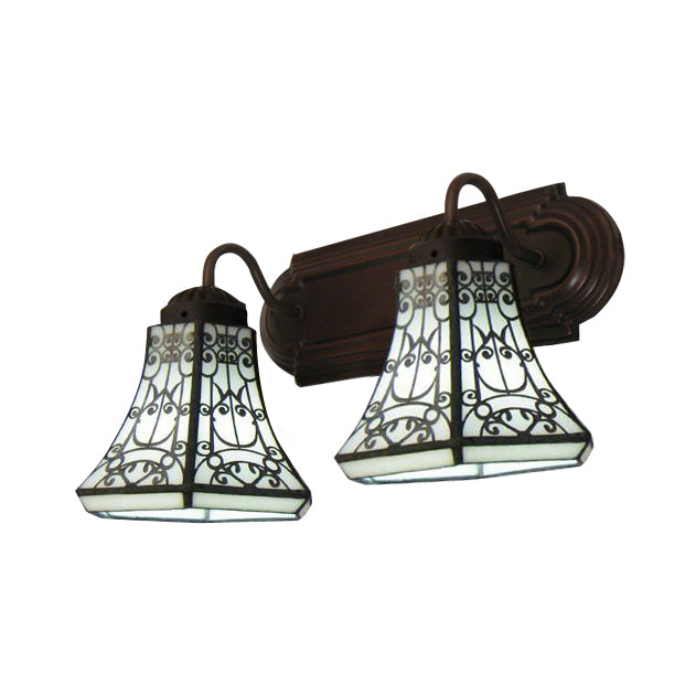 White Glass Bell Sconce Lighting Rustic Lodge Double Wall Lighting for Living Room Clearhalo 'Industrial' 'Middle century wall lights' 'Tiffany wall lights' 'Tiffany' 'Wall Lamps & Sconces' 'Wall Lights' Lighting' 7998