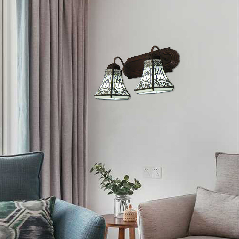 White Glass Bell Sconce Lighting Rustic Lodge Double Wall Lighting for Living Room Black Gooseneck Clearhalo 'Industrial' 'Middle century wall lights' 'Tiffany wall lights' 'Tiffany' 'Wall Lamps & Sconces' 'Wall Lights' Lighting' 8000