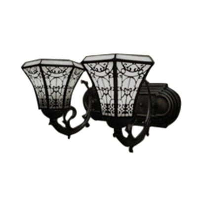 White Glass Bell Sconce Lighting Rustic Lodge Double Wall Lighting for Living Room Clearhalo 'Industrial' 'Middle century wall lights' 'Tiffany wall lights' 'Tiffany' 'Wall Lamps & Sconces' 'Wall Lights' Lighting' 8002