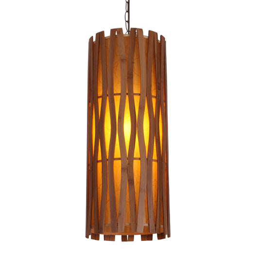 Asian Style Cylinder Ceiling Suspension Lamp Wooden Single Bulb Restaurant Hanging Light in Khaki Clearhalo 'Ceiling Lights' 'Pendant Lights' 'Pendants' Lighting' 800332