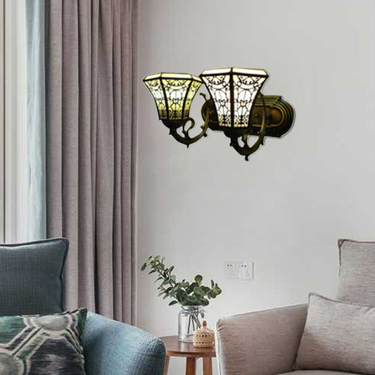 White Glass Bell Sconce Lighting Rustic Lodge Double Wall Lighting for Living Room Black Arc Clearhalo 'Industrial' 'Middle century wall lights' 'Tiffany wall lights' 'Tiffany' 'Wall Lamps & Sconces' 'Wall Lights' Lighting' 8003