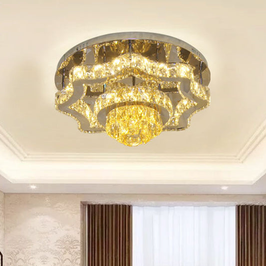 Crystal Polished Chrome Semi Flush Tiered Scallop Modern LED Close to Ceiling Lighting with Rectangle/Round Canopy Chrome Round Clearhalo 'Ceiling Lights' 'Close To Ceiling Lights' 'Close to ceiling' 'Semi-flushmount' Lighting' 800458
