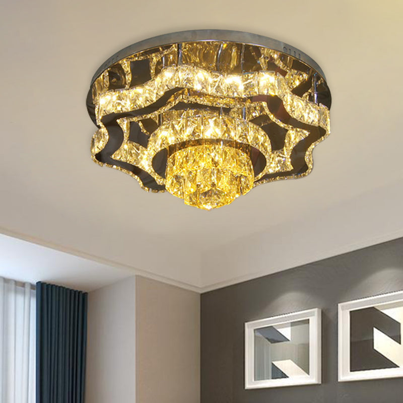 Crystal Polished Chrome Semi Flush Tiered Scallop Modern LED Close to Ceiling Lighting with Rectangle/Round Canopy Clearhalo 'Ceiling Lights' 'Close To Ceiling Lights' 'Close to ceiling' 'Semi-flushmount' Lighting' 800459