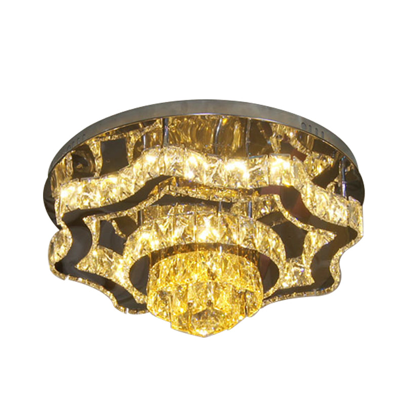 Crystal Polished Chrome Semi Flush Tiered Scallop Modern LED Close to Ceiling Lighting with Rectangle/Round Canopy Clearhalo 'Ceiling Lights' 'Close To Ceiling Lights' 'Close to ceiling' 'Semi-flushmount' Lighting' 800460