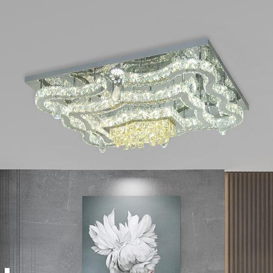 Crystal Polished Chrome Semi Flush Tiered Scallop Modern LED Close to Ceiling Lighting with Rectangle/Round Canopy Chrome Rectangle Clearhalo 'Ceiling Lights' 'Close To Ceiling Lights' 'Close to ceiling' 'Semi-flushmount' Lighting' 800462