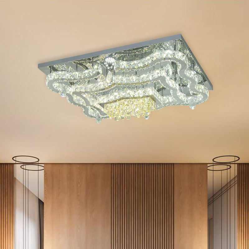 Crystal Polished Chrome Semi Flush Tiered Scallop Modern LED Close to Ceiling Lighting with Rectangle/Round Canopy Clearhalo 'Ceiling Lights' 'Close To Ceiling Lights' 'Close to ceiling' 'Semi-flushmount' Lighting' 800463