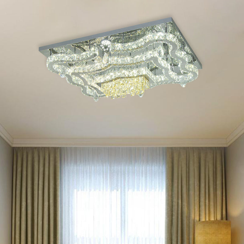Crystal Polished Chrome Semi Flush Tiered Scallop Modern LED Close to Ceiling Lighting with Rectangle/Round Canopy Clearhalo 'Ceiling Lights' 'Close To Ceiling Lights' 'Close to ceiling' 'Semi-flushmount' Lighting' 800464